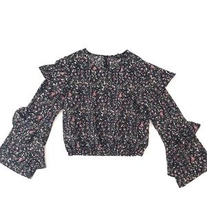 Forever 21 Black Floral Ruffle Long-Sleeve Top